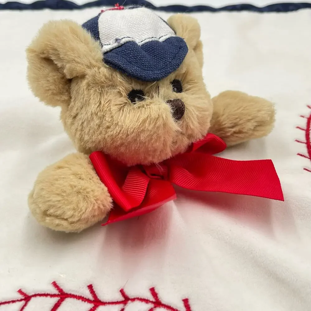 Bearington Bear Teddy Baseball Baby Lovey Blue Satin Red Stitching